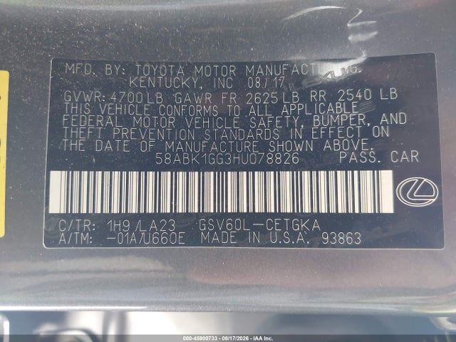 Lexus ES 350 2017 58ABK1GG3HU078826 Image 9