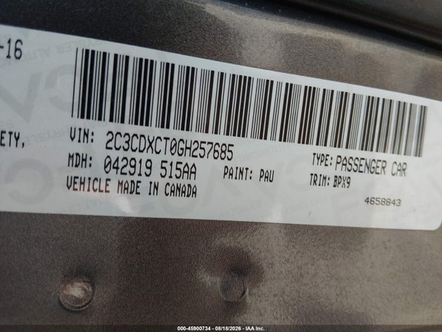 45900734 :رقم المزاد ، 2C3CDXCT0GH257685 vin ، 2016 Dodge Charger R/t مزاد بيع