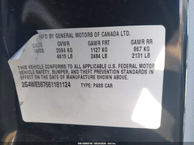 Продаж на аукціоні авто 2006 Buick Lacrosse Cxs, vin: 2G4WE587661181124, номер лоту: 45900740
