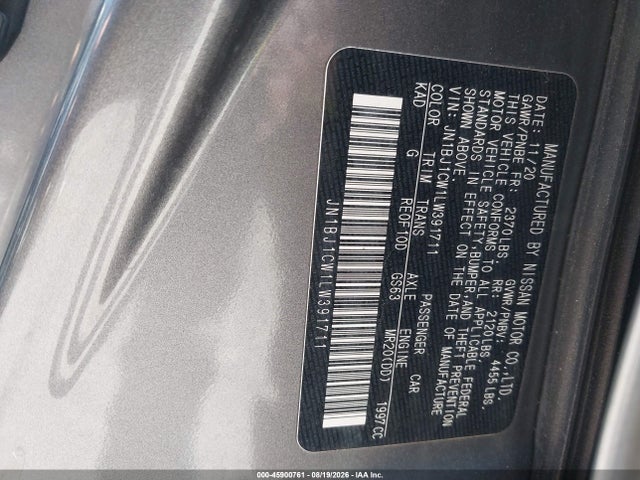 Продажа на аукционе авто 2020 Nissan Rogue Sport S Awd Xtronic Cvt, vin: JN1BJ1CW1LW391711, номер лота: 45900761