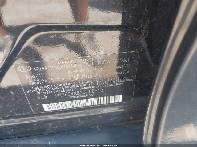 45900769 :رقم المزاد ، 5NPEC4AB2DH585421 vin ، 2013 Hyundai Sonata Limited 2.0t مزاد بيع
