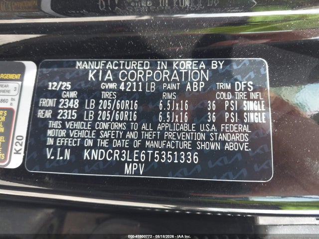 KNDCR3LE6T5351336 KIA NIRO EX