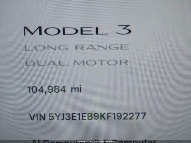 5YJ3E1EB9KF192277 Tesla Model 3 Long Range/performance