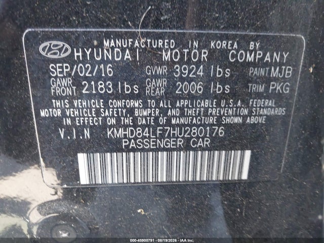 Продаж на аукціоні авто 2017 Hyundai Elantra Se, vin: KMHD84LF7HU280176, номер лоту: 45900791