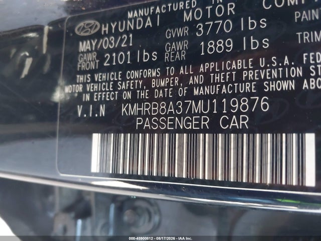 KMHRB8A37MU119876 Hyundai Venue Se
