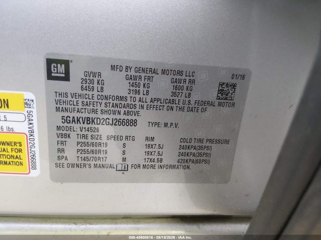 Aukcja sprzedaży 2016 Buick Enclave Leather, vin: 5GAKVBKD2GJ266888, numer aukcji: 45900816