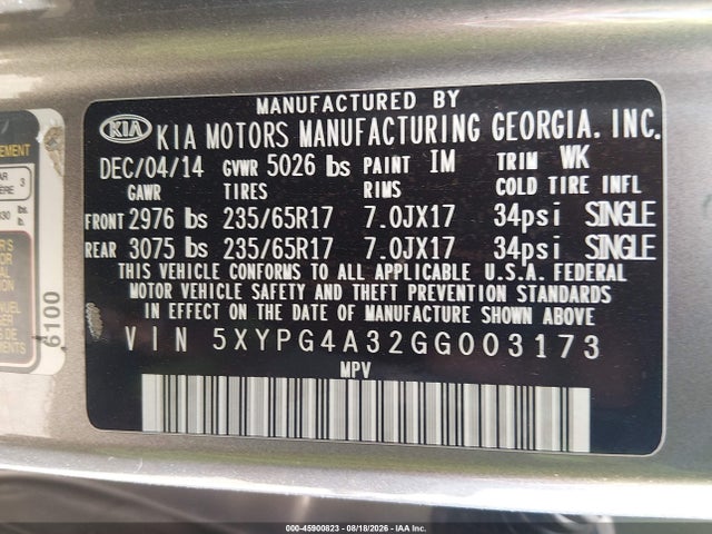 KIA Sorento 2.4l Lx 2016 5XYPG4A32GG003173 Image 9
