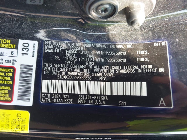 Продажа на аукционе авто 2016 Toyota Sienna Se 8 Passenger, vin: 5TDXK3DC2GS733656, номер лота: 45900825
