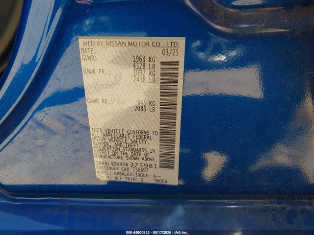1N4BL4DV4SN375981 Nissan Altima Sv Fwd