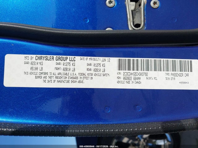 Продажа на аукционе авто 2012 Dodge Charger Sxt, vin: 2C3CDXHG5CH303792, номер лота: 45900946