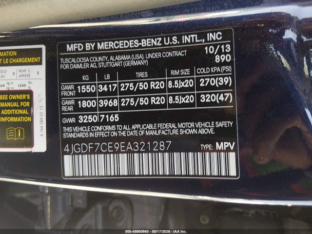 4JGDF7CE9EA321287 Mercedes-Benz Gl 450 4matic