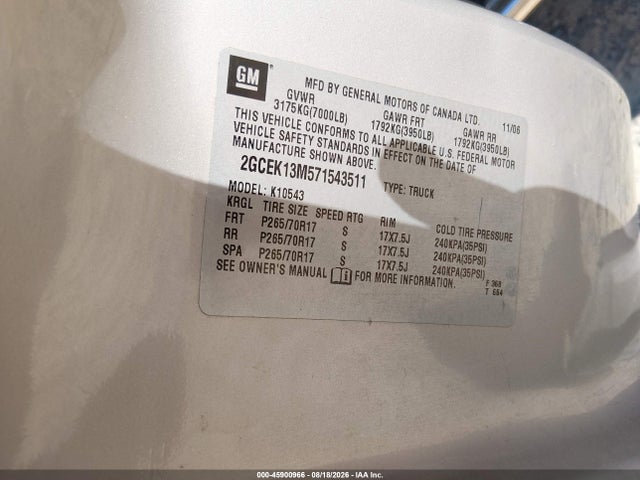 Продажа на аукционе авто 2007 Chevrolet Silverado 1500 Lt1, vin: 2GCEK13M571543511, номер лота: 45900966