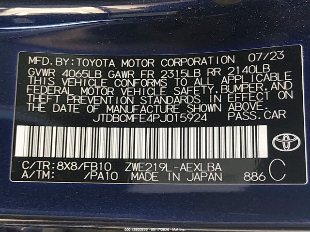 JTDBCMFE4PJ015924 Toyota Corolla Hybrid Le
