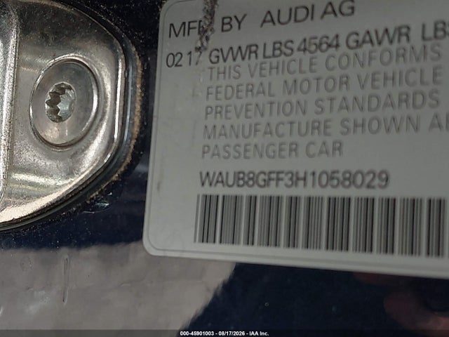 Продаж на аукціоні авто 2017 Audi A3 Premium, vin: WAUB8GFF3H1058029, номер лоту: 45901003