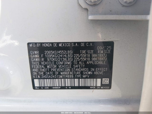 2025 Acura Adx მანქანა იყიდება აუქციონზე, vin: 3HDSA2H31SM714699, აუქციონის ნომერი: 45901004