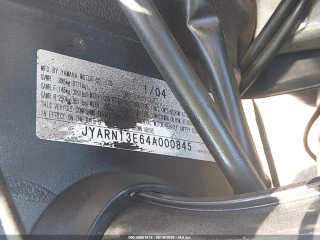 Aukcja sprzedaży 2004 Yamaha Yzfr1, vin: JYARN13E64A000845, numer aukcji: 45901014