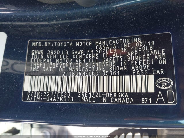 Toyota COROLLA SE 2019 2T1BURHE0KC135361 Image 9