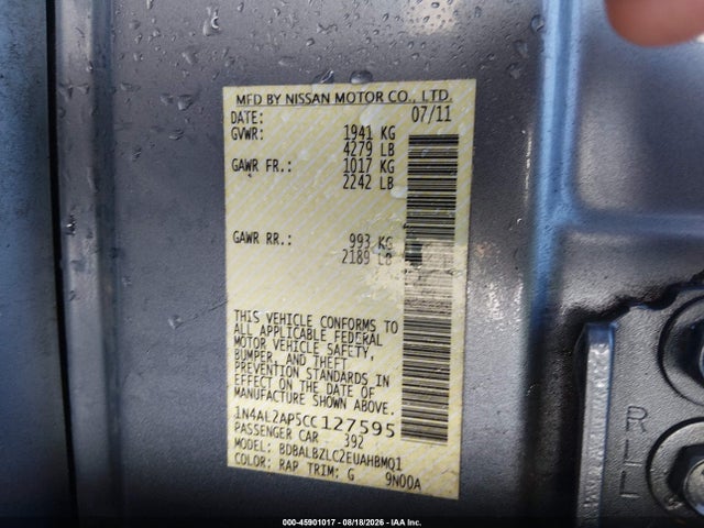 Продажа на аукционе авто 2012 Nissan Altima 2.5 S, vin: 1N4AL2AP5CC127595, номер лота: 45901017