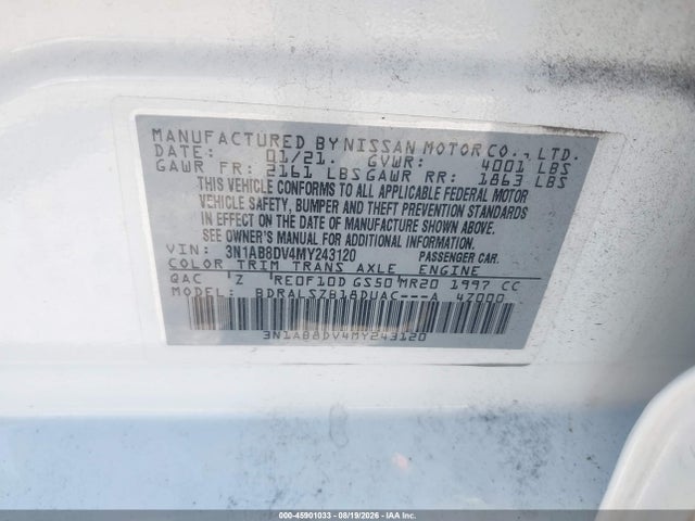 2021 Nissan Sentra Sr Xtronic Cvt მანქანა იყიდება აუქციონზე, vin: 3N1AB8DV4MY243120, აუქციონის ნომერი: 45901033
