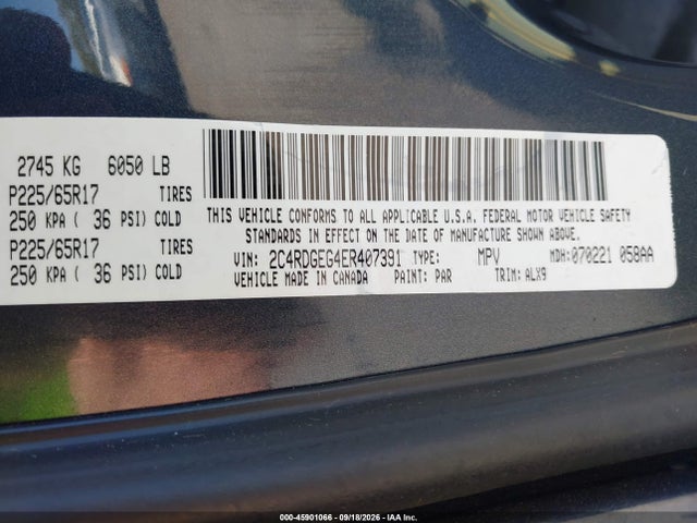 45901066 :رقم المزاد ، 2C4RDGEG4ER407391 vin ، 2014 Dodge Grand Caravan R/t مزاد بيع
