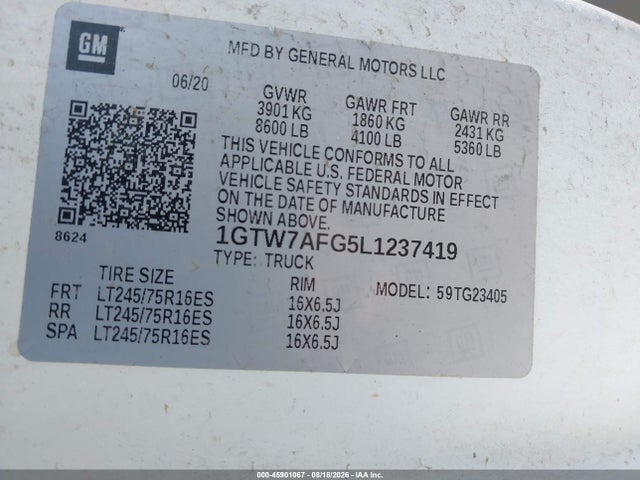 GMC Savana Cargo Rwd 2500 Regular Wheelbase Work Van 2020 1GTW7AFG5L1237419 Image 8