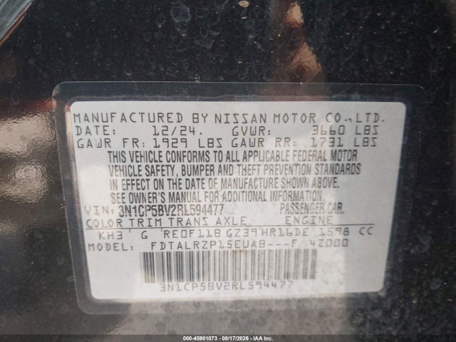 Продаж на аукціоні авто 2024 Nissan Kicks S Xtronic Cvt, vin: 3N1CP5BV2RL594477, номер лоту: 45901073