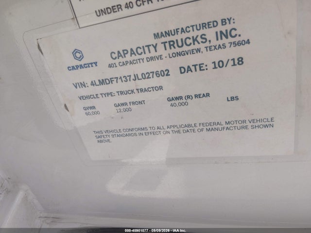 2018 Capacity Of Texas Tj6500t მანქანა იყიდება აუქციონზე, vin: 4LMDF7137JL027602, აუქციონის ნომერი: 45901077