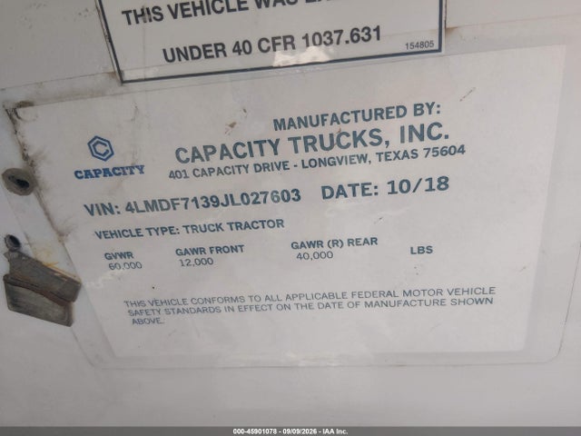 2018 Capacity Of Texas Tj6500t მანქანა იყიდება აუქციონზე, vin: 4LMDF7139JL027603, აუქციონის ნომერი: 45901078