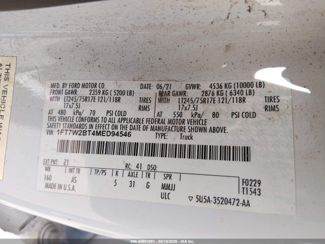Ford F-250 Xl 2021 1FT7W2BT4MED94546 Image 9