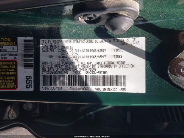 Продаж на аукціоні авто 2016 Toyota Tacoma Trd Sport, vin: 3TMCZ5AN0GM041441, номер лоту: 45901088