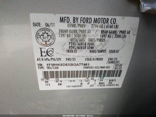 Aukcja sprzedaży 2011 Ford Explorer Xlt, vin: 1FMHK8D8XBGA77461, numer aukcji: 45901090