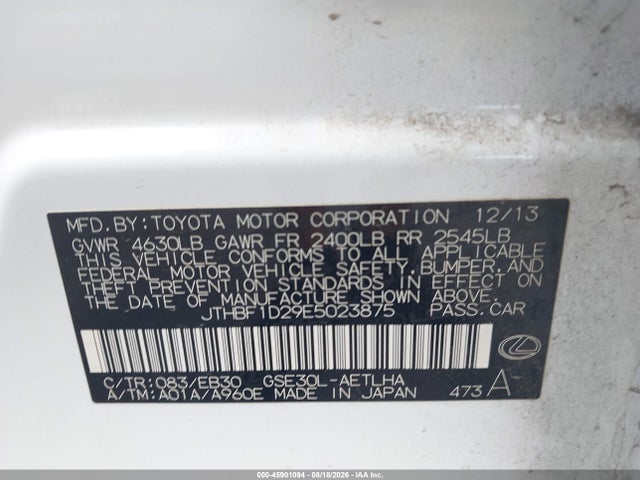 Aukcja sprzedaży 2014 Lexus Is 250, vin: JTHBF1D29E5023875, numer aukcji: 45901094