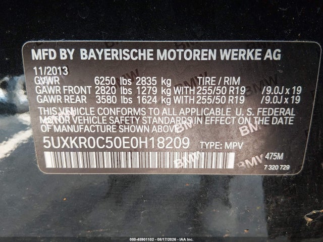 Продаж на аукціоні авто 2014 Bmw X5 Xdrive35i, vin: 5UXKR0C50E0H18209, номер лоту: 45901102