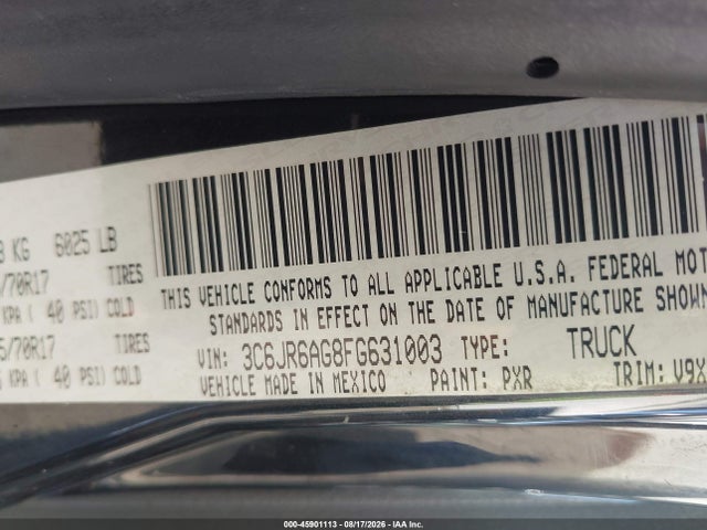 RAM 1500 Tradesman 2015 3C6JR6AG8FG631003 Image 9