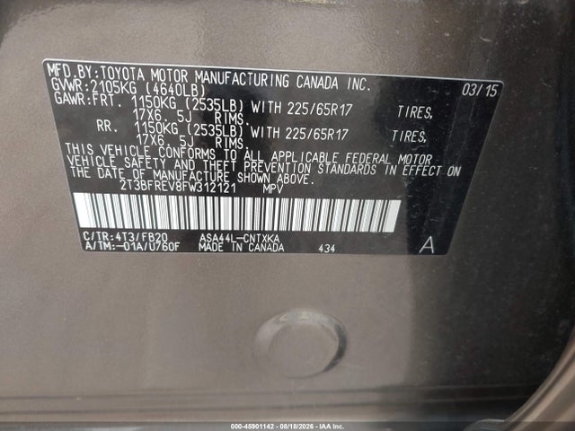 Aukcja sprzedaży 2015 Toyota Rav4 Le, vin: 2T3BFREV8FW312121, numer aukcji: 45901142