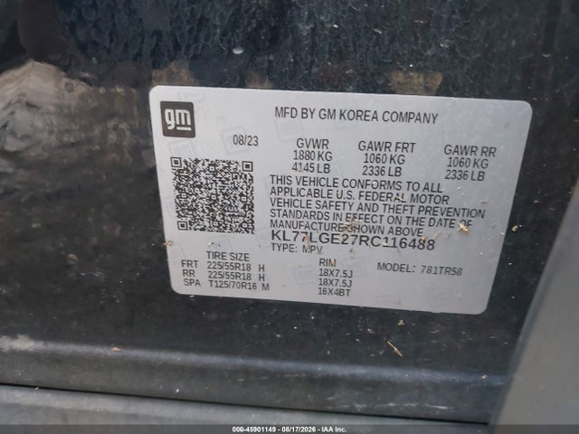Aukcja sprzedaży 2024 Chevrolet Trax Fwd 1rs, vin: KL77LGE27RC116488, numer aukcji: 45901149
