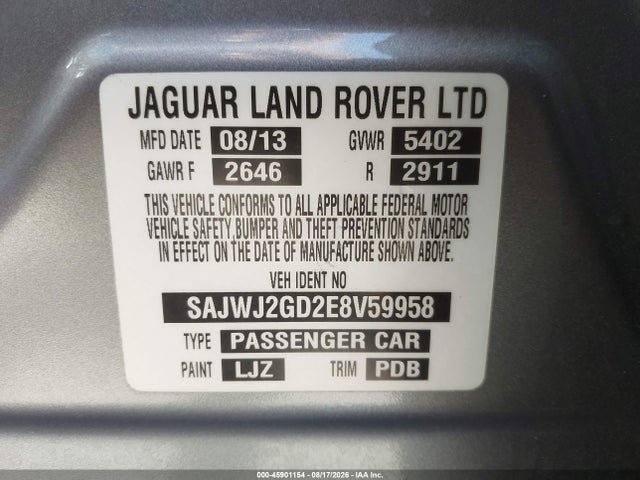 45901154 :رقم المزاد ، SAJWJ2GD2E8V59958 vin ، 2014 Jaguar Xj Xjl Portfolio مزاد بيع