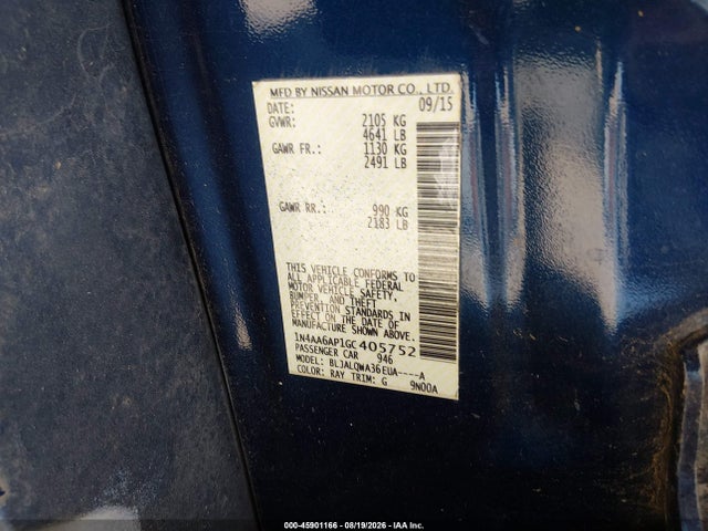 45901166 :رقم المزاد ، 1N4AA6AP1GC405752 vin ، 2016 Nissan Maxima 3.5 S مزاد بيع