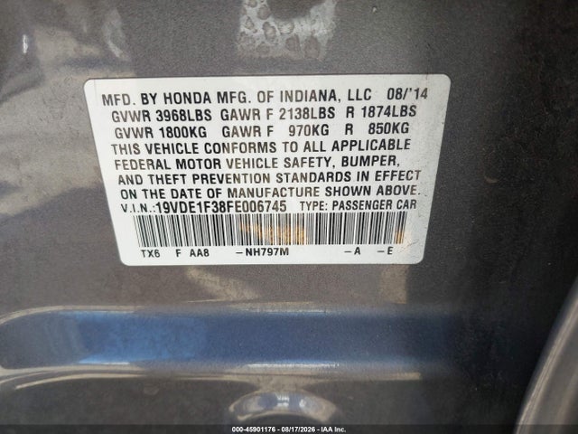 Acura Ilx 2.0l 2015 19VDE1F38FE006745 Image 9