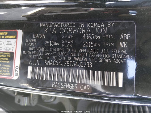 KNAG64J78T5433733 KIA K5 Gt-line Fwd