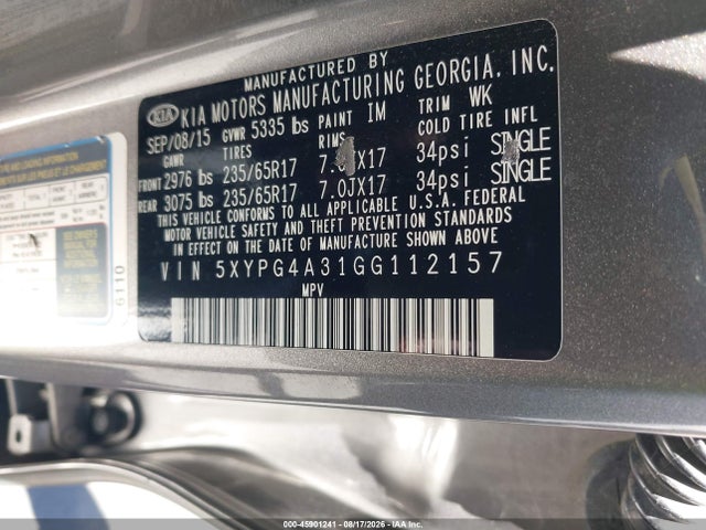 KIA Sorento 2.4l Lx 2016 5XYPG4A31GG112157 Image 9