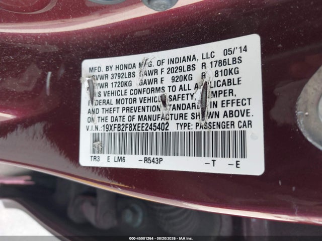 Honda CIVIC EX 2014 19XFB2F8XEE245402 Image 9