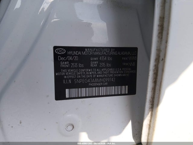 Продаж на аукціоні авто 2021 Hyundai Sonata Se, vin: 5NPEG4JA8MH099742, номер лоту: 45901282