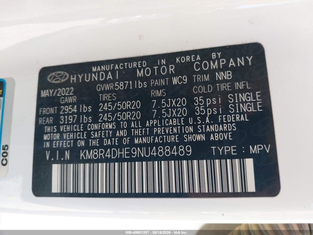 Aukcja sprzedaży 2022 Hyundai Palisade Sel, vin: KM8R4DHE9NU488489, numer aukcji: 45901287