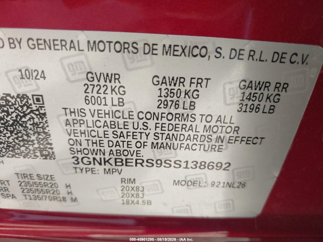 3GNKBERS9SS138692 Chevrolet Blazer Fwd Rs