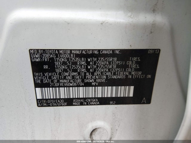Продажа на аукционе авто 2013 Toyota Rav4 Limited, vin: 2T3DFREV6DW087784, номер лота: 45901296