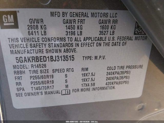 Aukcja sprzedaży 2011 Buick Enclave 1xl, vin: 5GAKRBED1BJ313515, numer aukcji: 45901302