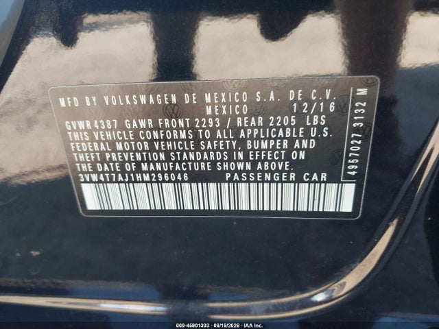 Продажа на аукционе авто 2017 Volkswagen Jetta Gli, vin: 3VW4T7AJ1HM296046, номер лота: 45901303