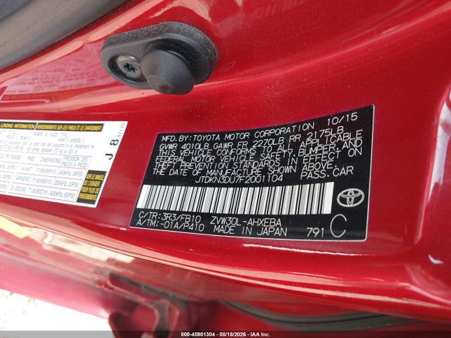 Aukcja sprzedaży 2015 Toyota Prius Three, vin: JTDKN3DU7F2001104, numer aukcji: 45901304