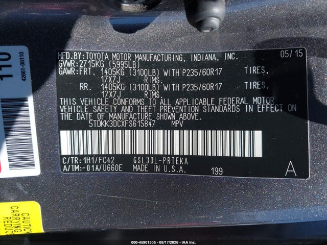 Toyota Sienna Le 8 Passenger 2015 5TDKK3DCXFS615847 Image 9